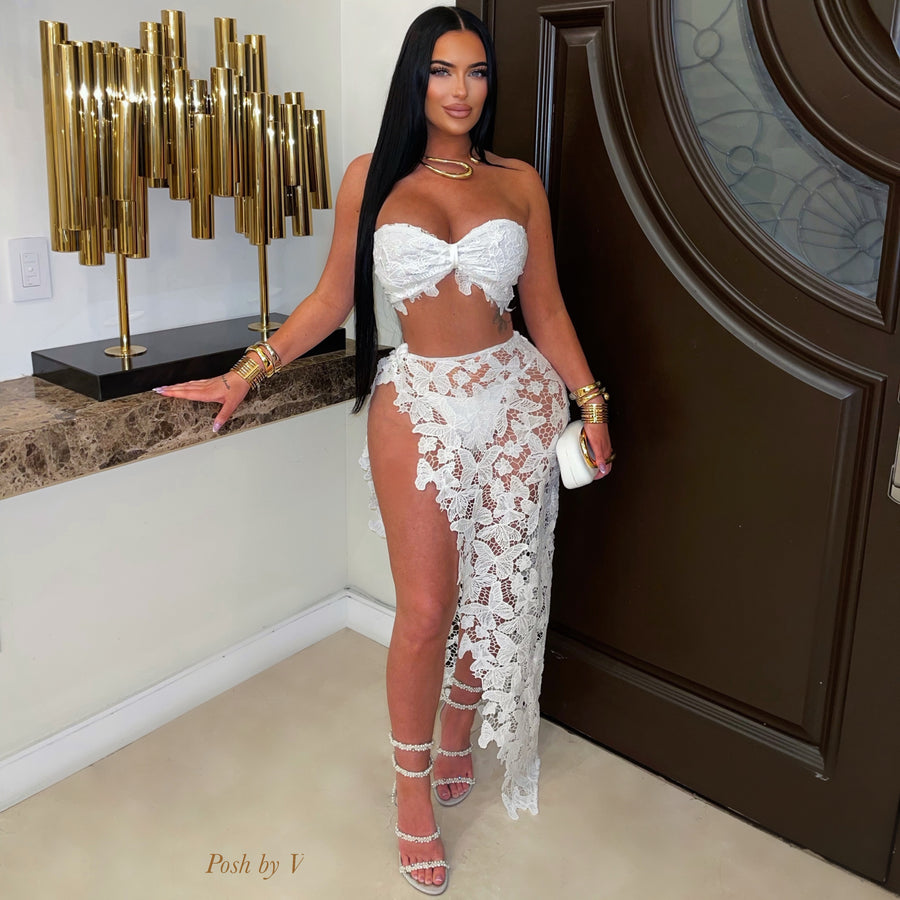 Oasis embroidered 3pcs skirt set (White)