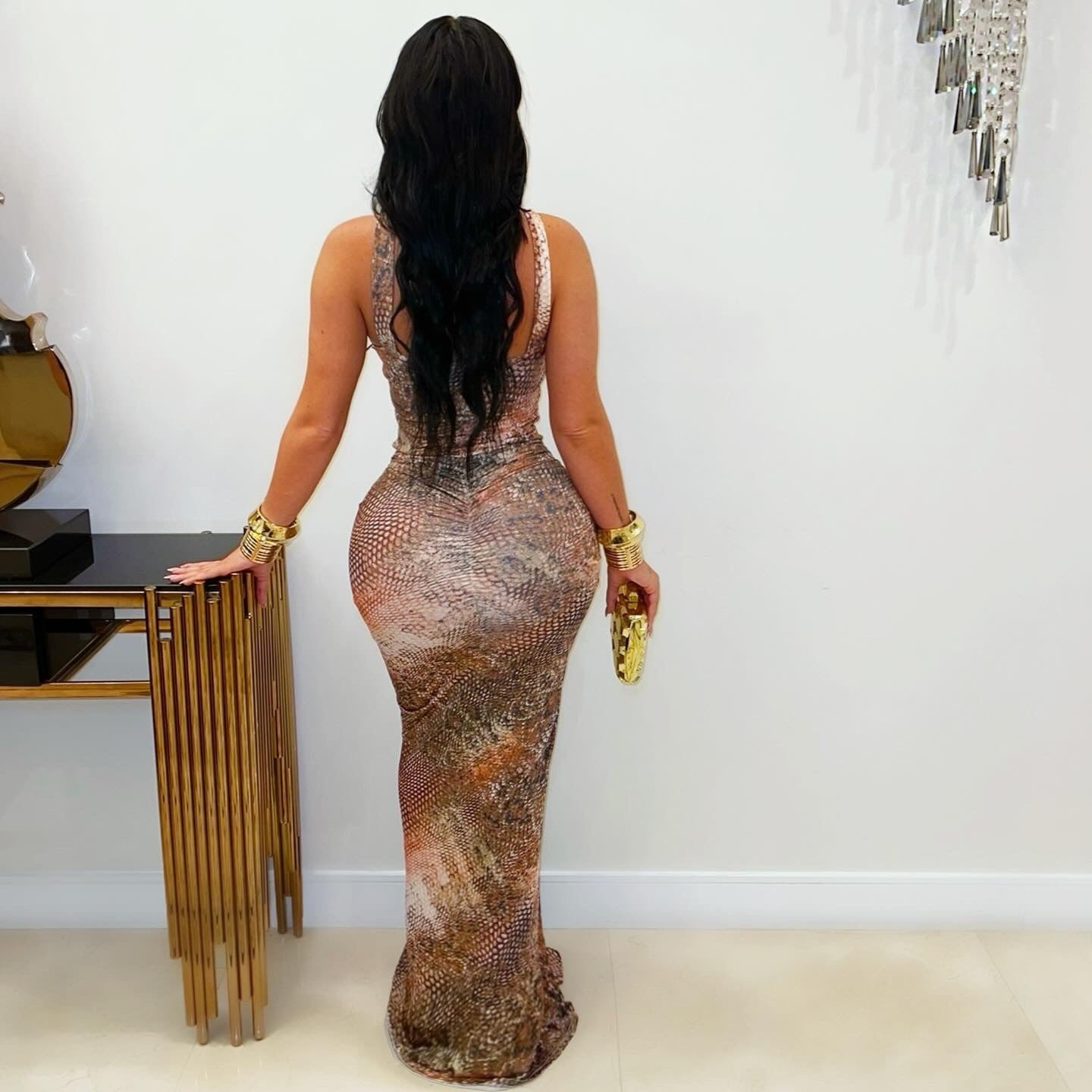 Adela snake maxi dress (Brown multi)