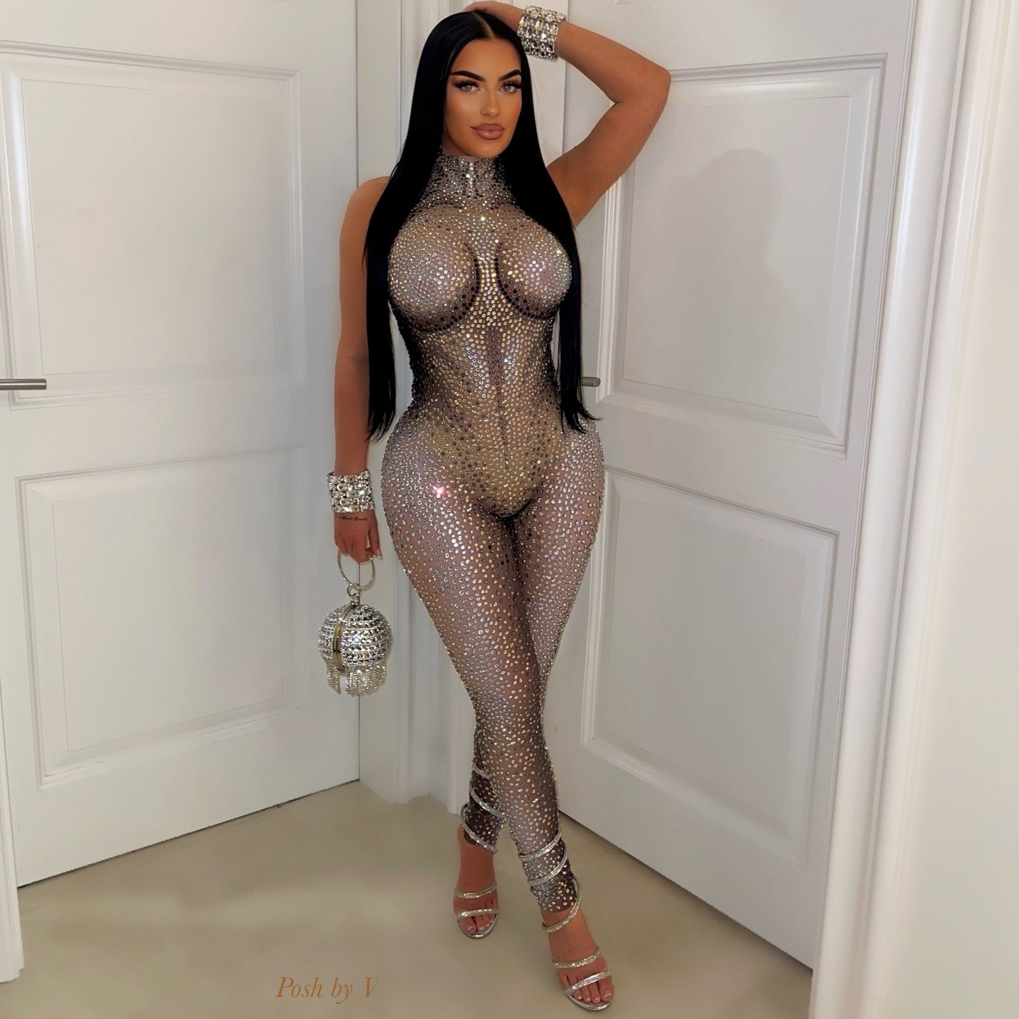 Queen crystal body jumpsuit