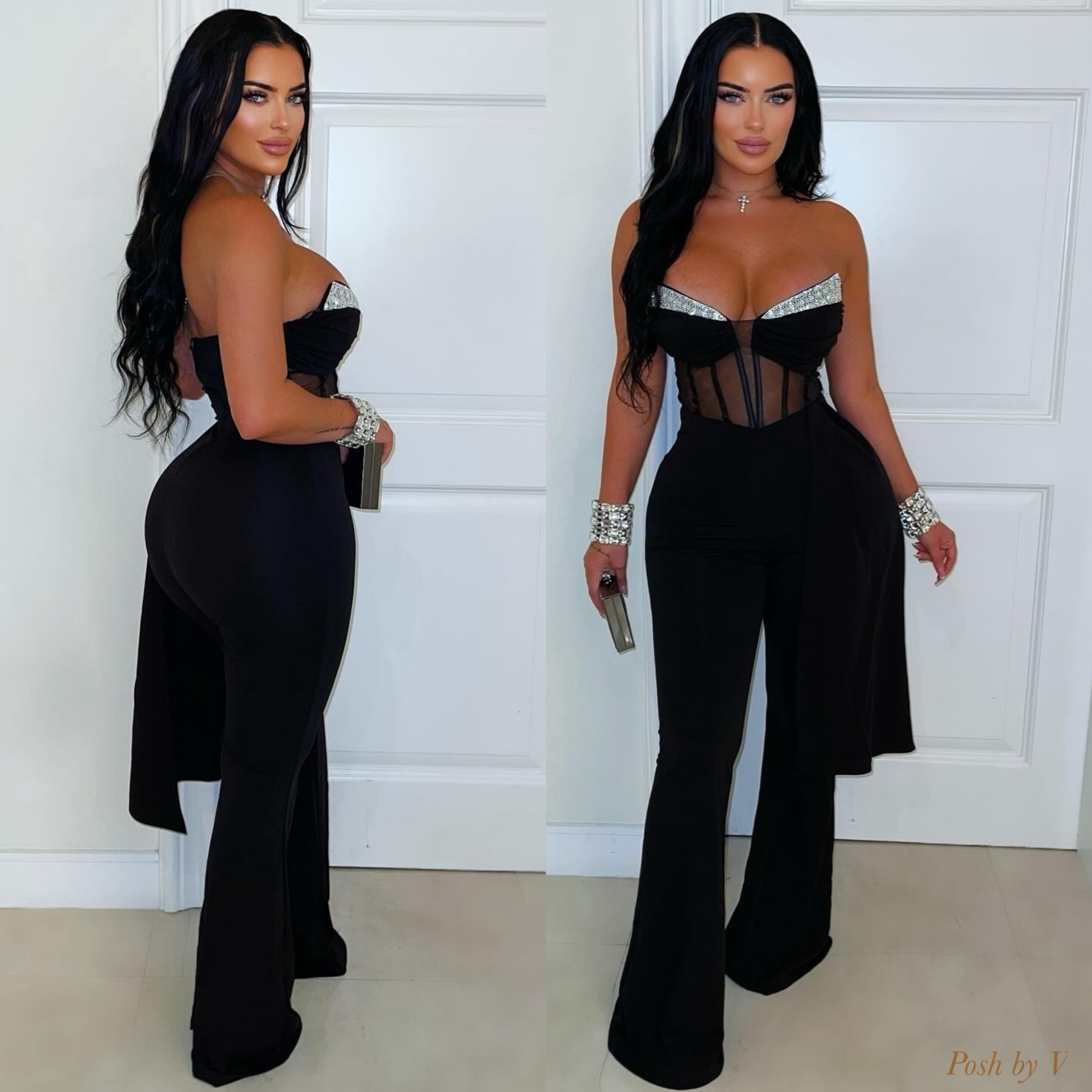 Latin caged glam jumpsuit (Black/silver)