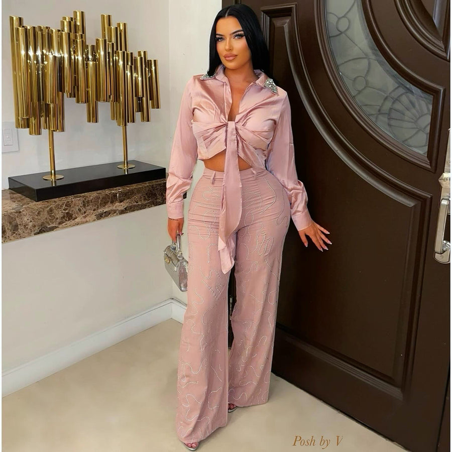 Elia glam palazzo pants set (Mauve)
