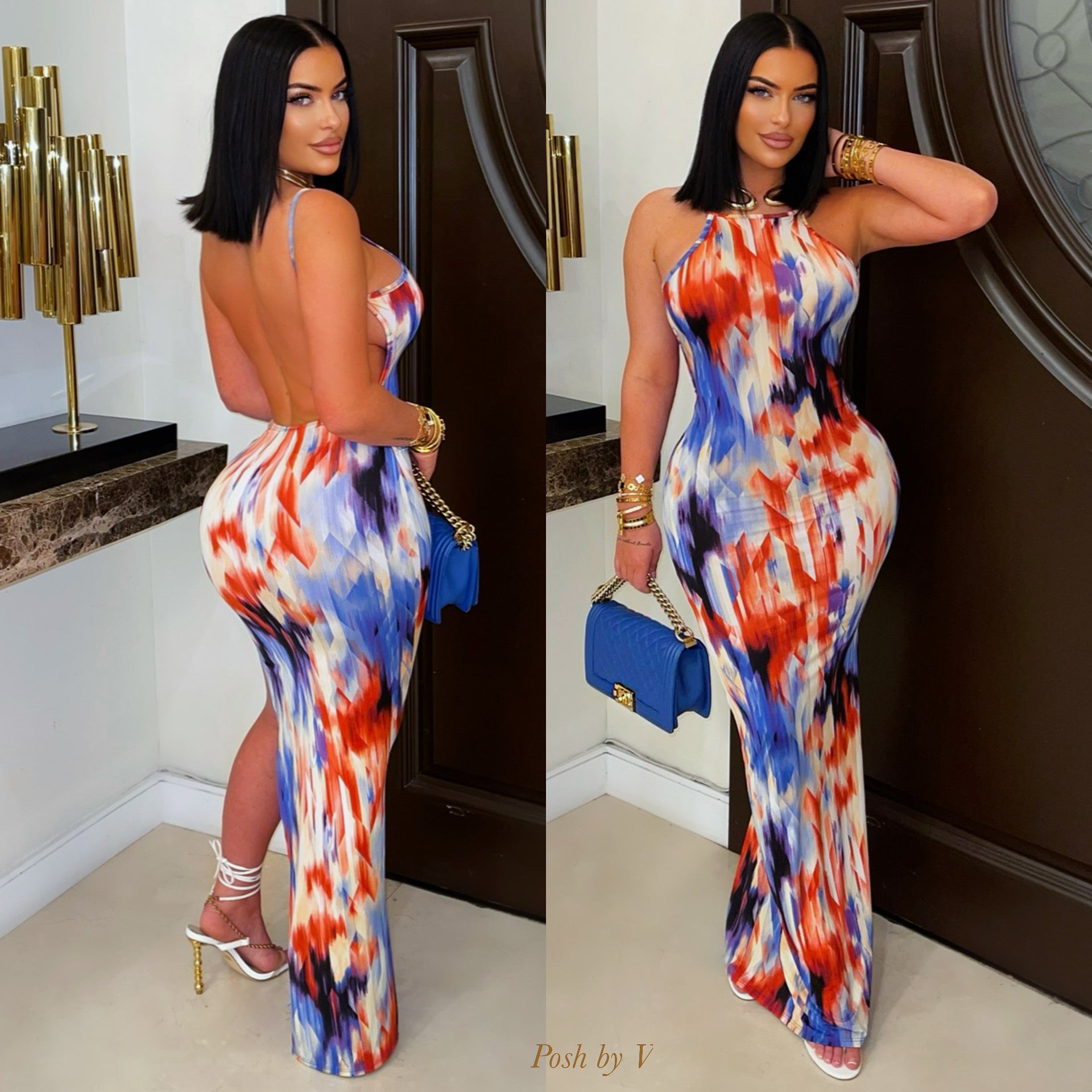 Cira maxi dress (Blue/red multi)