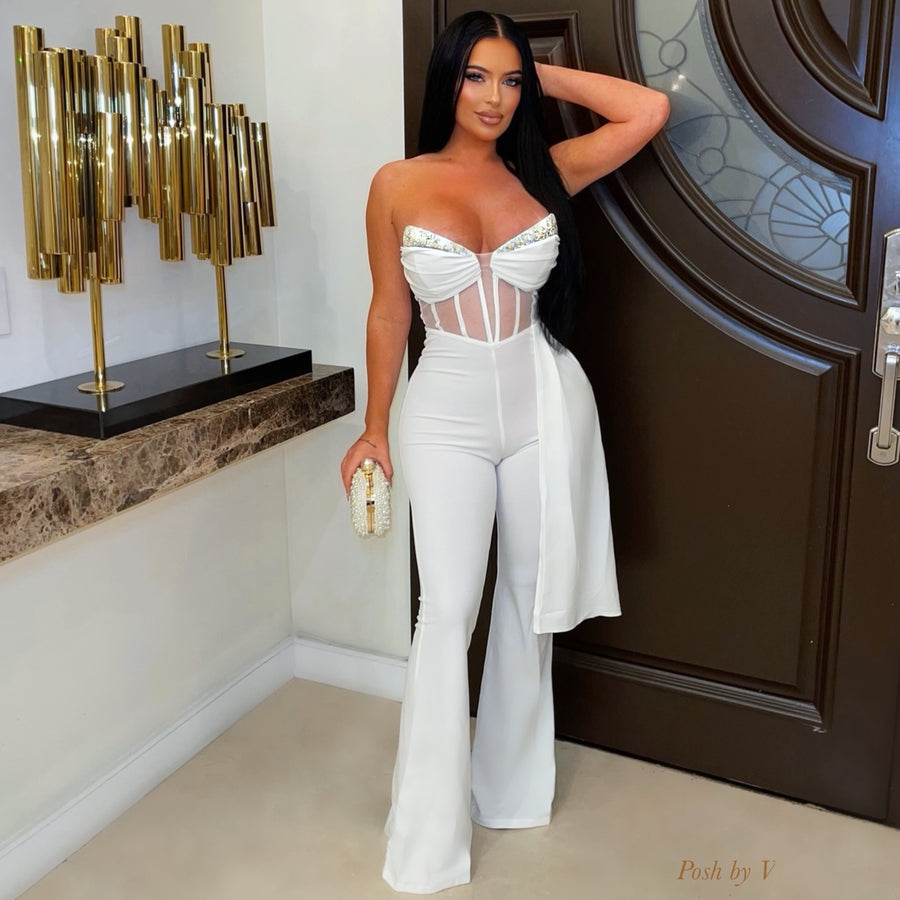 Latin caged glam jumpsuit (White/silver)