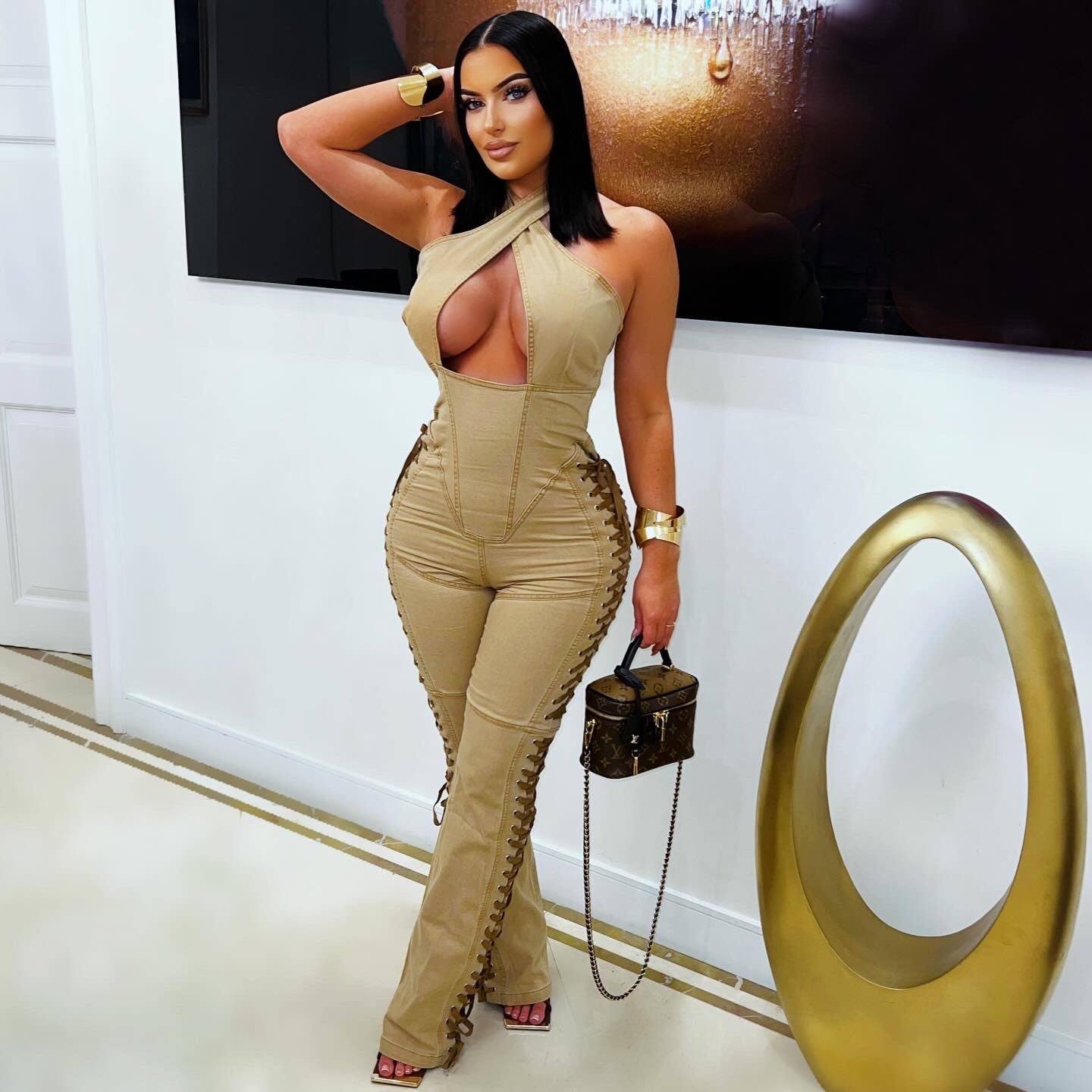 Western laced jumpsuit (Nude/brown)