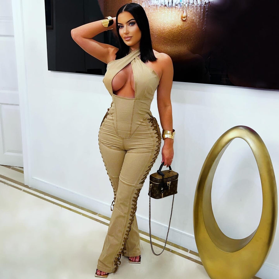 Western laced jumpsuit (Nude/brown)