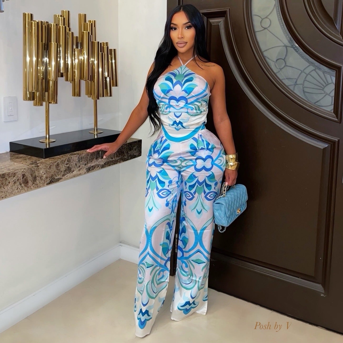 Tahise palazzo pants set (Blue multi)