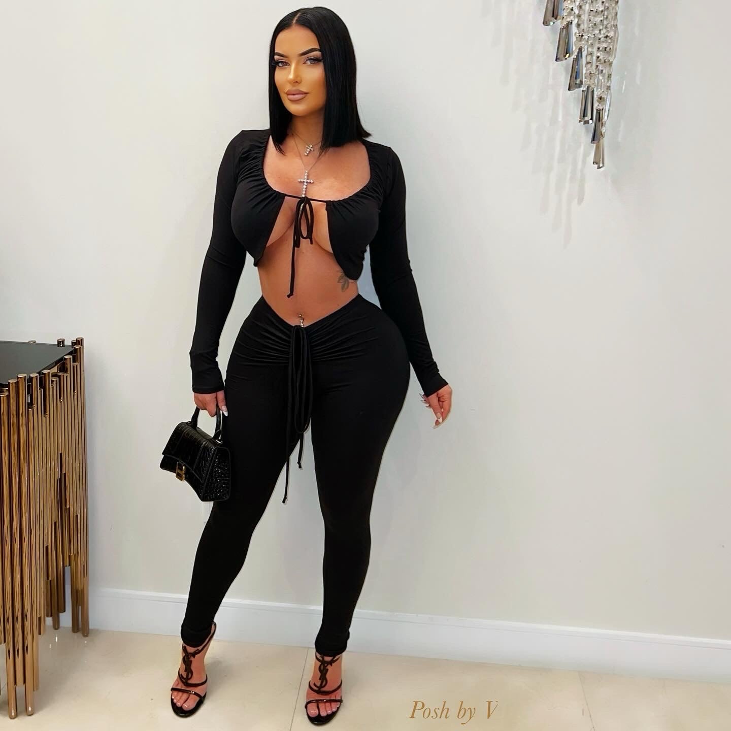 Vine ruched leggings set (Black)