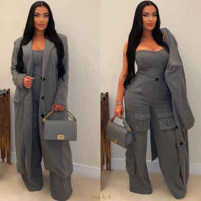 Vogue jumpsuit/trench coat set (Grey)