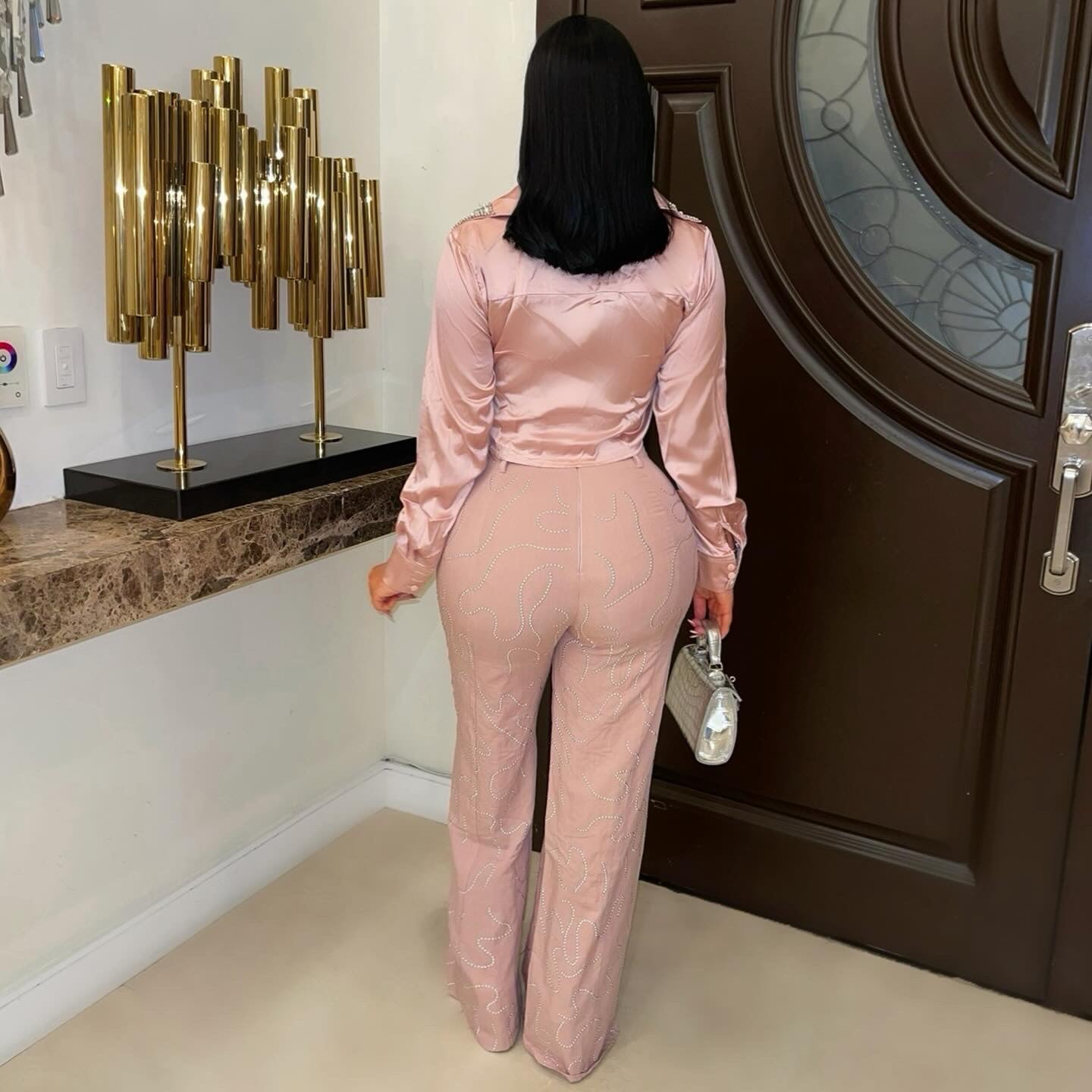 Elia glam palazzo pants set (Mauve)