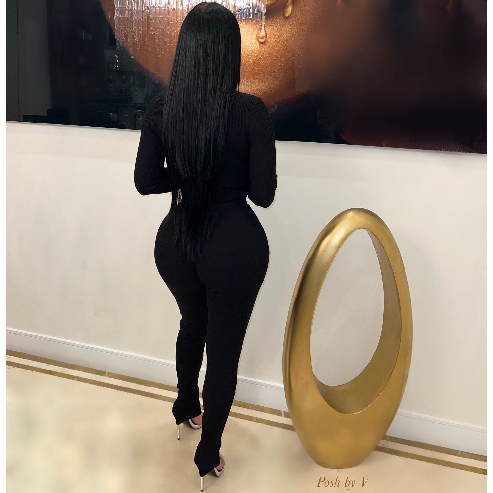 Crystal hearts knit leggings set (Brown)