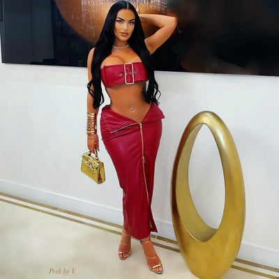 Revolt belted skirt set (Black/gold)