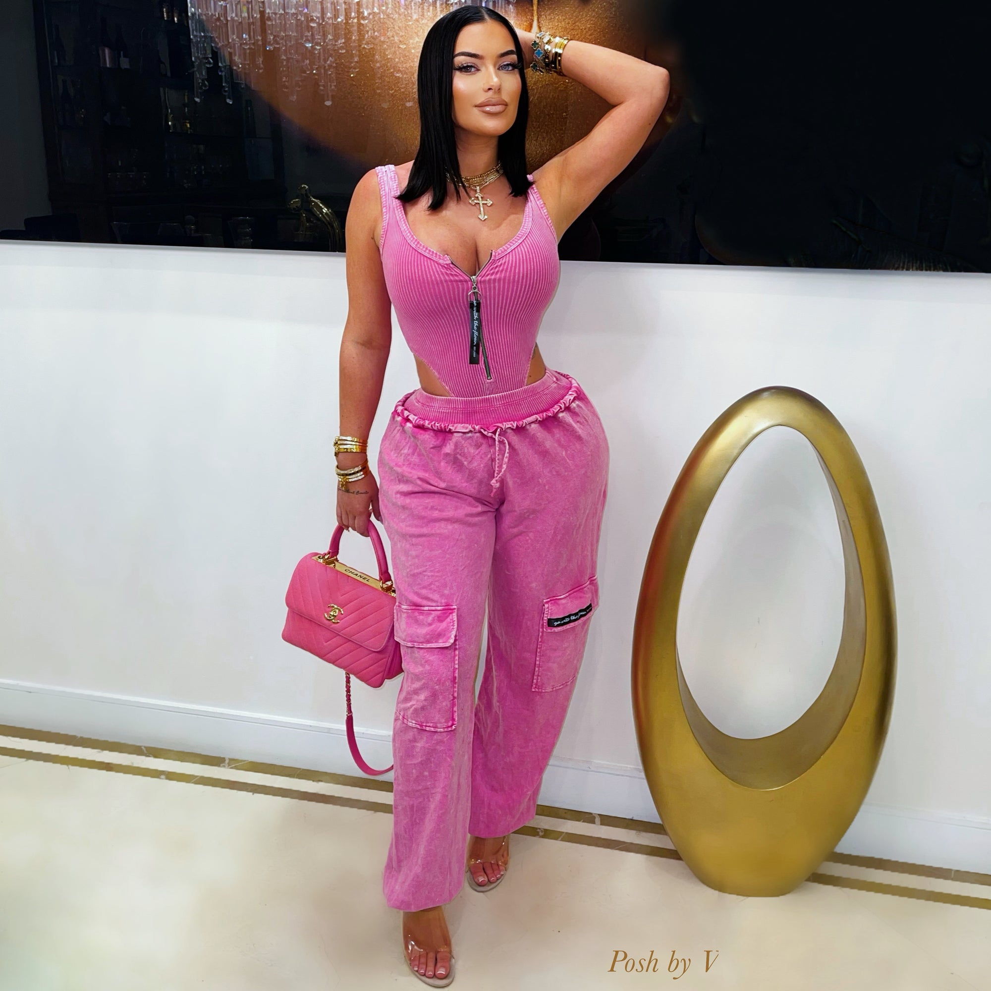 Tara bodysuit/jogger set (Pink)