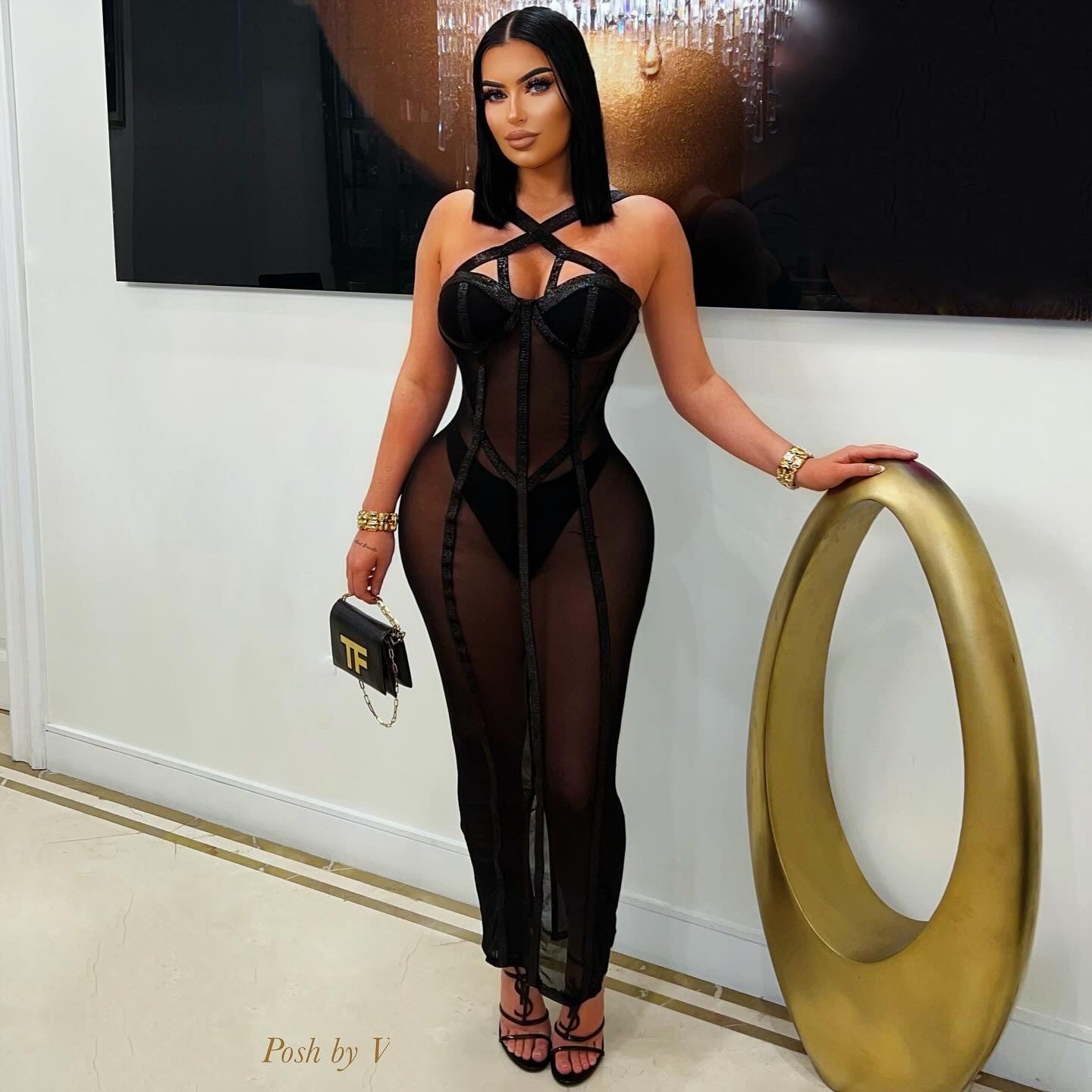 Etana caged midi dress (Black)