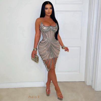 Aura chain crystal glam dress (Silver)