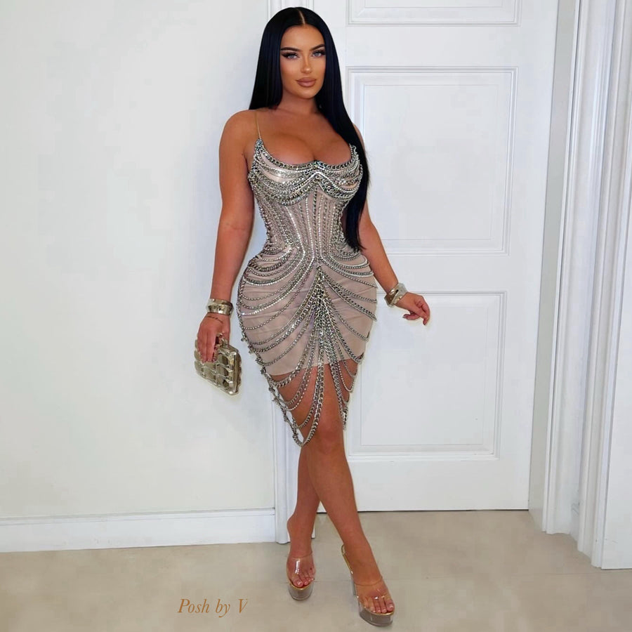 Aura chain crystal glam dress (Silver)