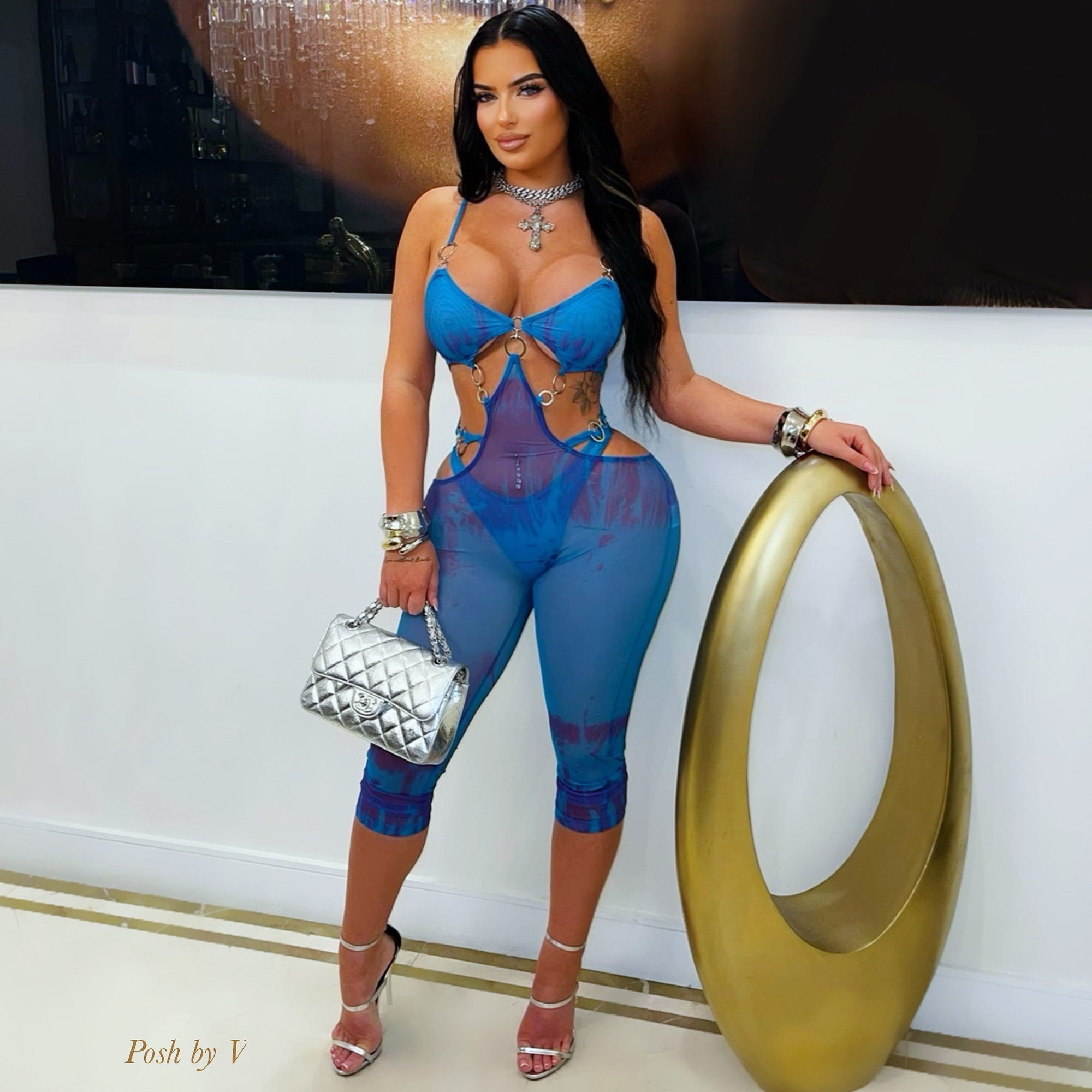 Tekki caged jumpsuit (Blue/purple)