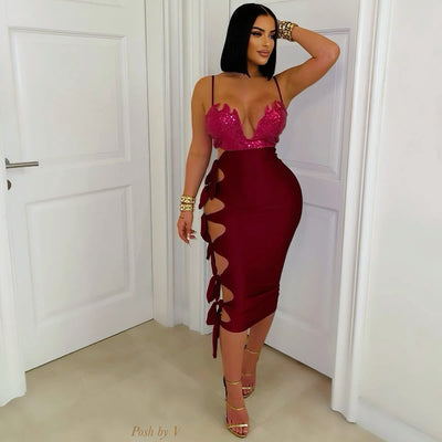 Carina glam dress (Wine)