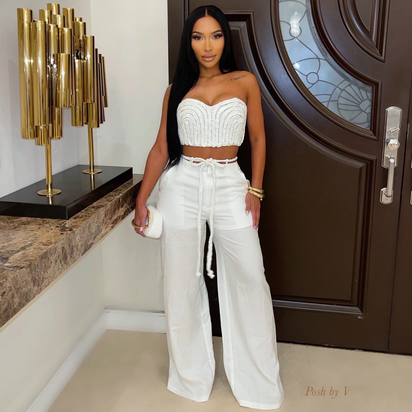Terraz palazzo pants set (White)