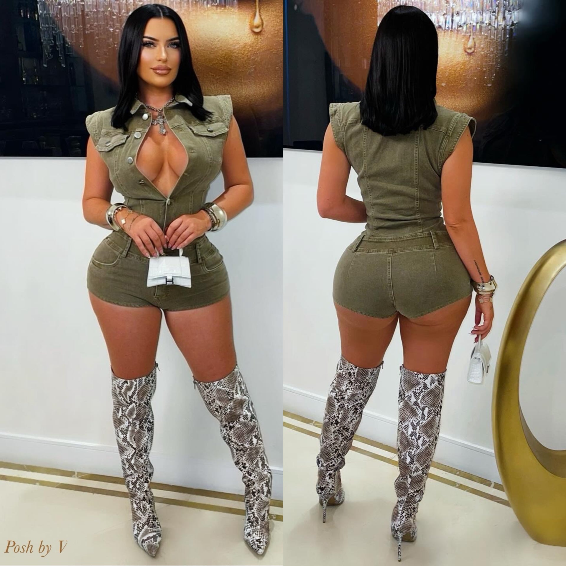 Coco denim romper (Olive)