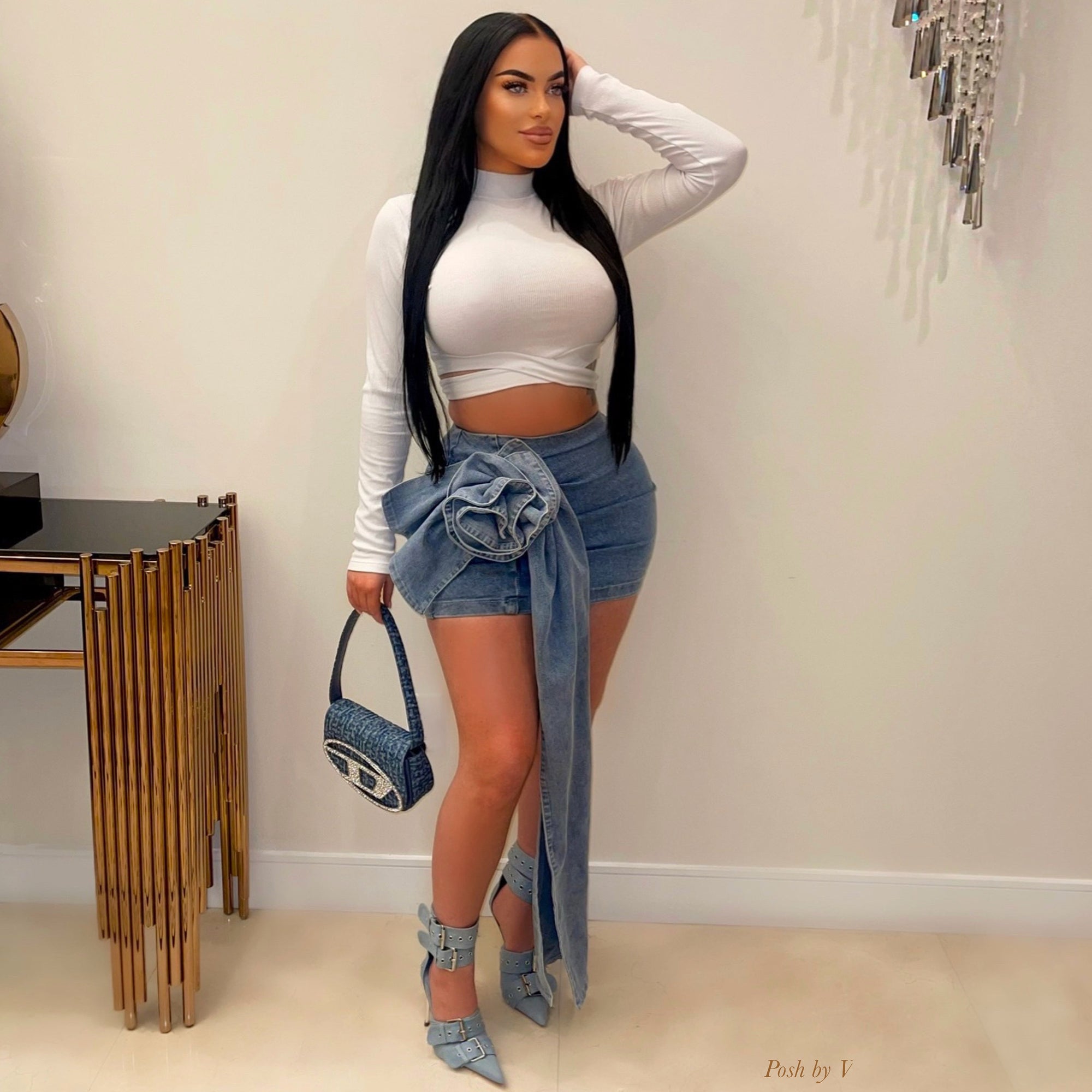 Mitzi flower denim skirt (Blue)