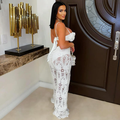 Fleur embroidered pants set (White)