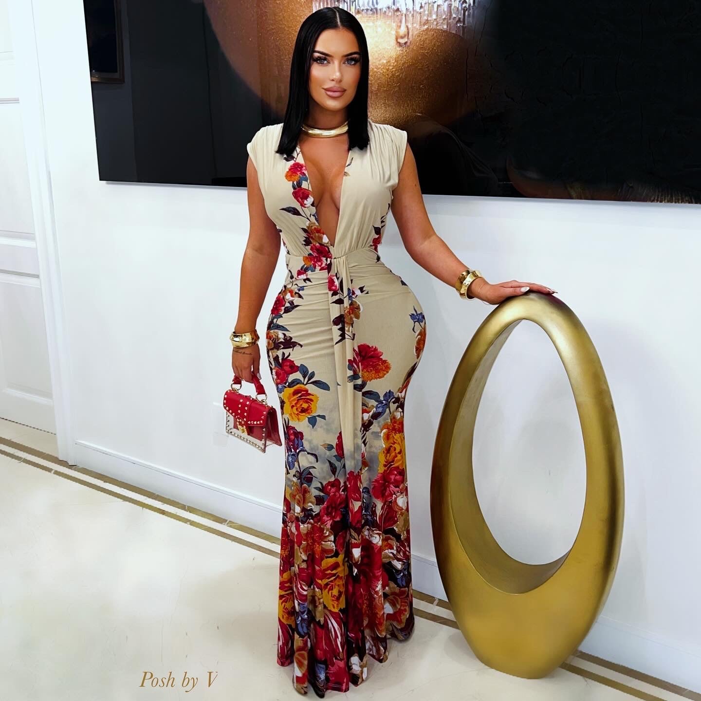 Rosa maxi dress (Nude/Red)