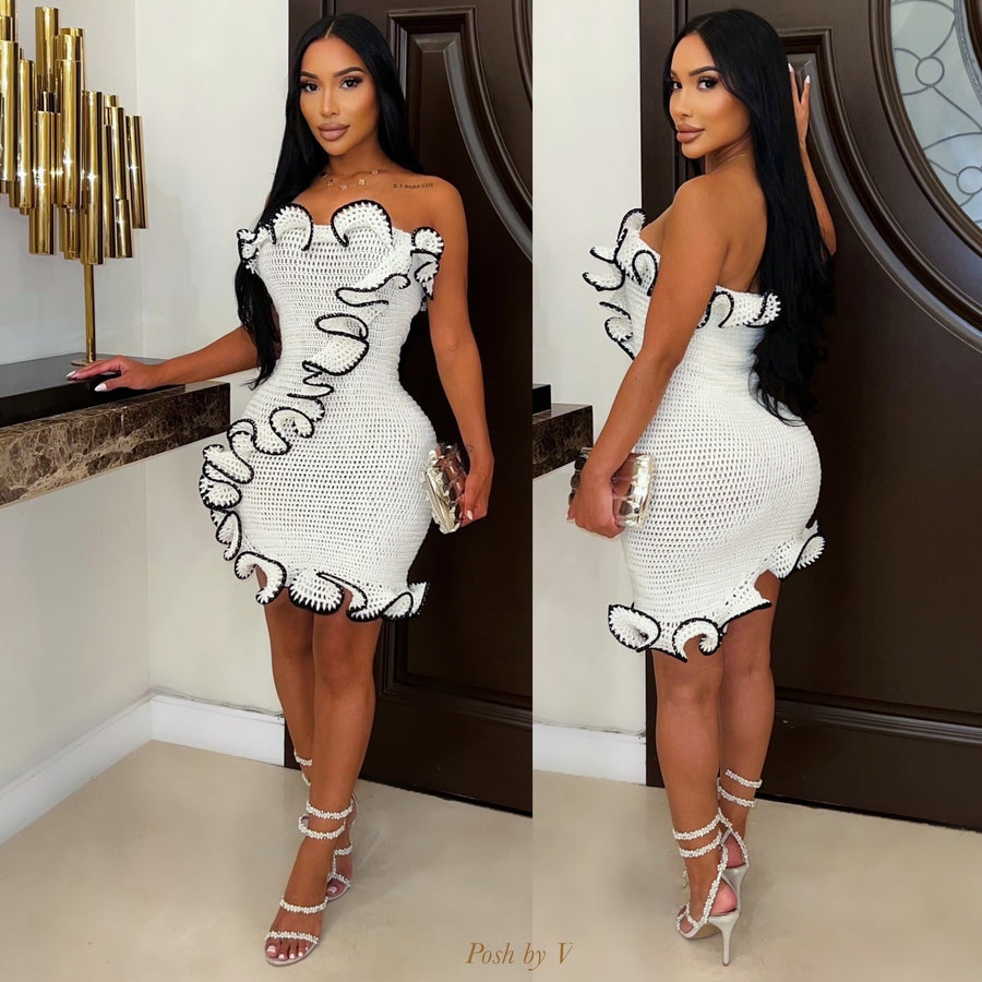 Perine crochet dress (White/black)