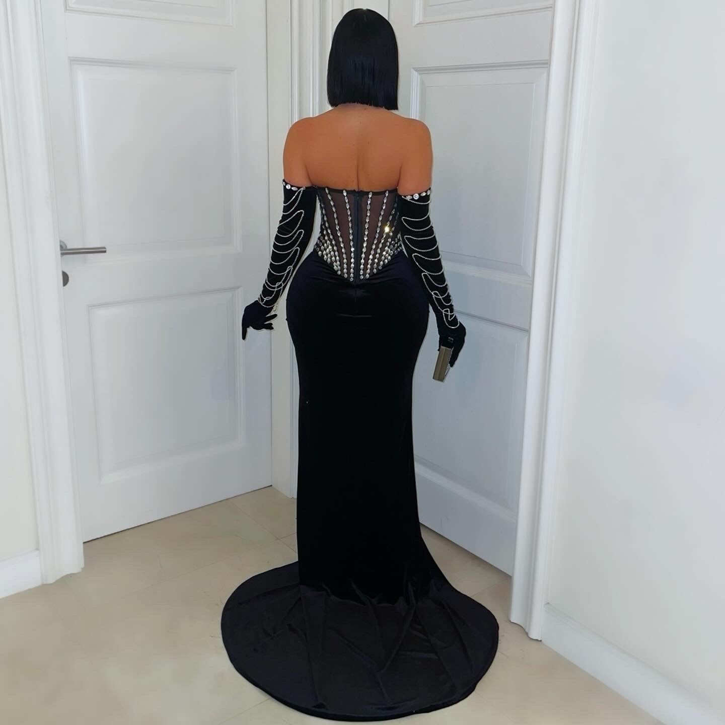 Monte corset crystal dress w/gloves (Black/silver) - Posh By V Monte corset crystal dress w/gloves (Black/silver) - Posh By V