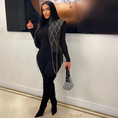 Yandi puffer vest w/crystals (Black)