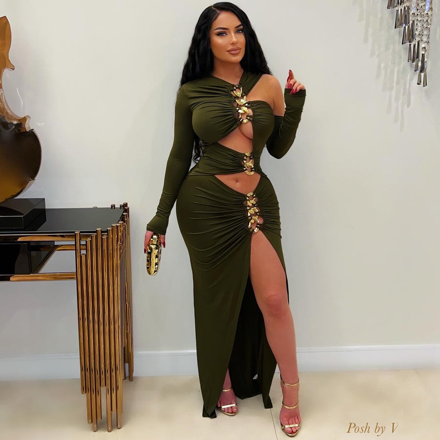 Olivia glam dress (Olive/gold)