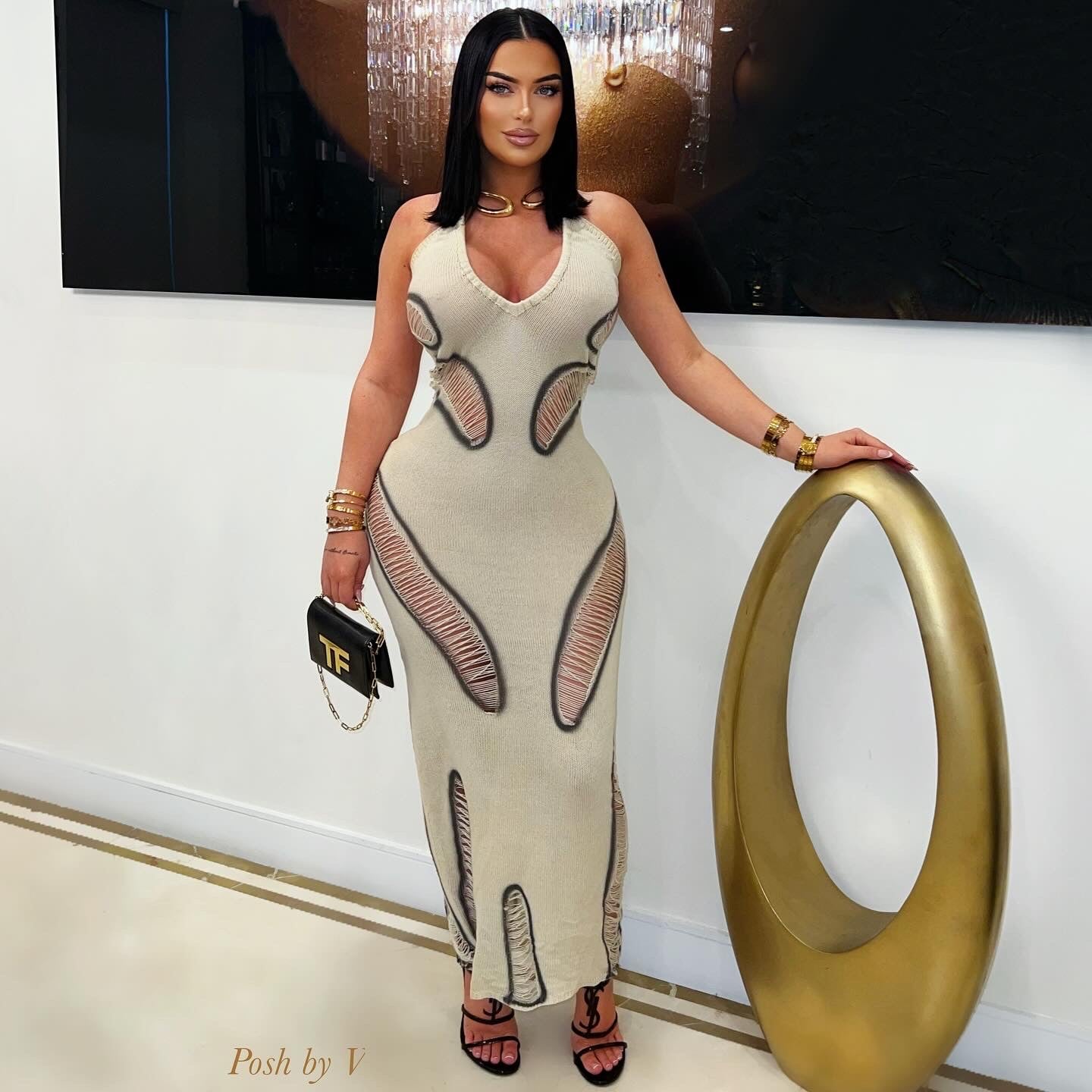 Crela knit dress (Ivory/black)