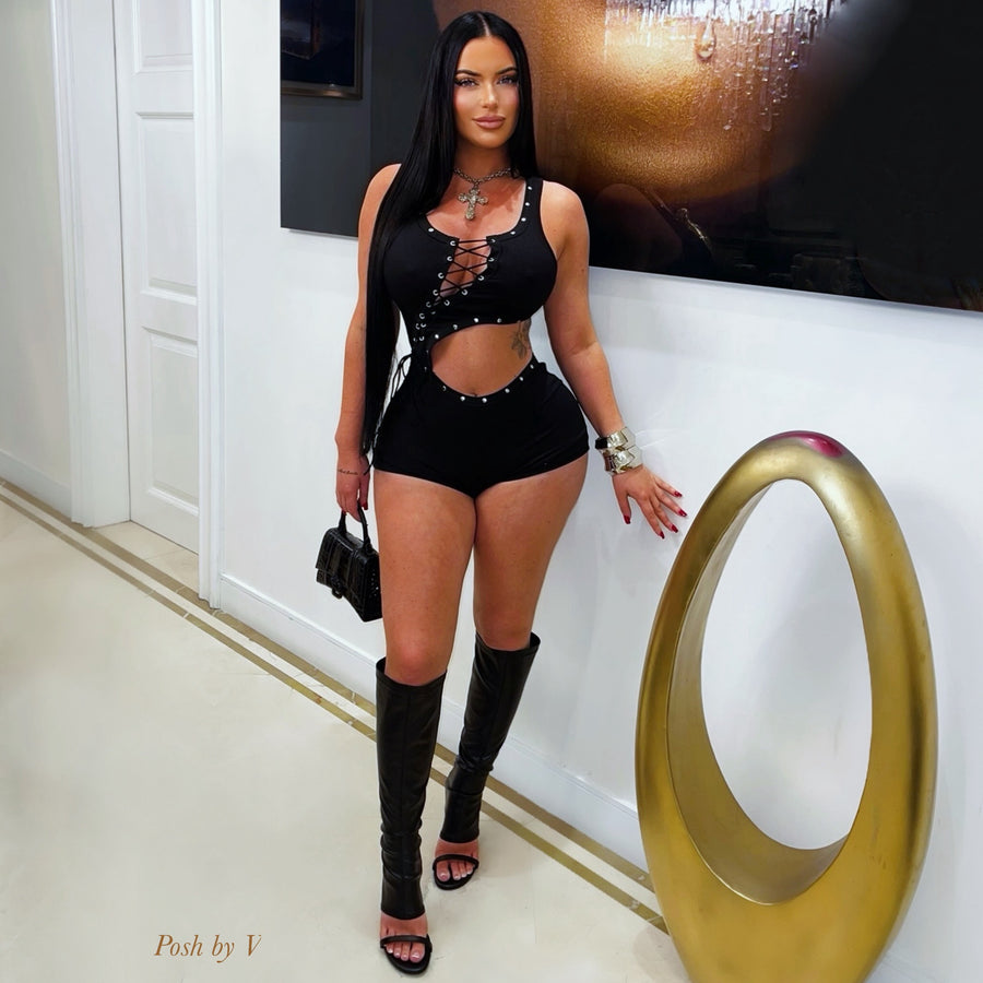 Merci laced romper (Black/silver)