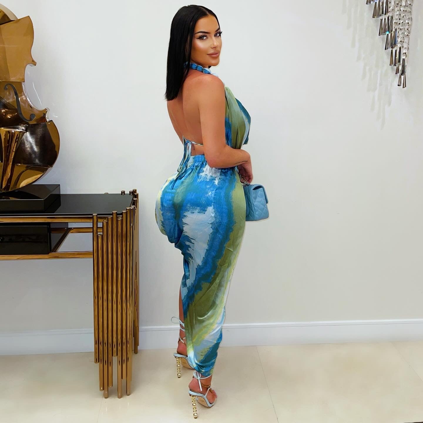 Guise silky dress (Blue/green multi)