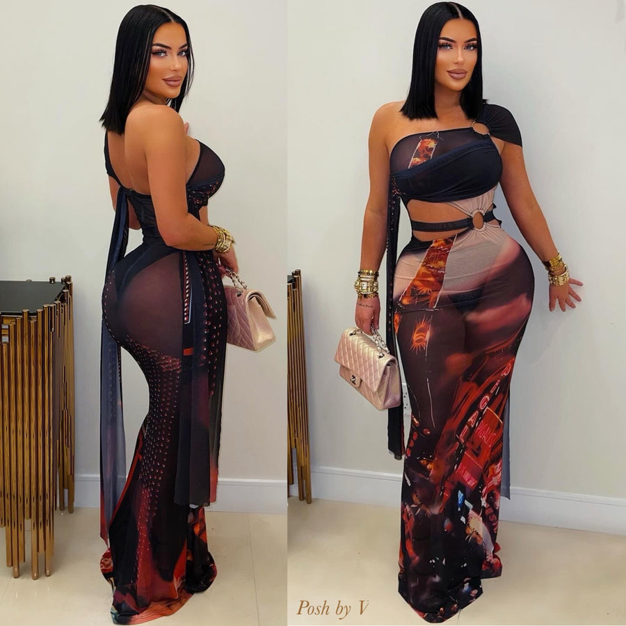 City maxi dress (Black multi)