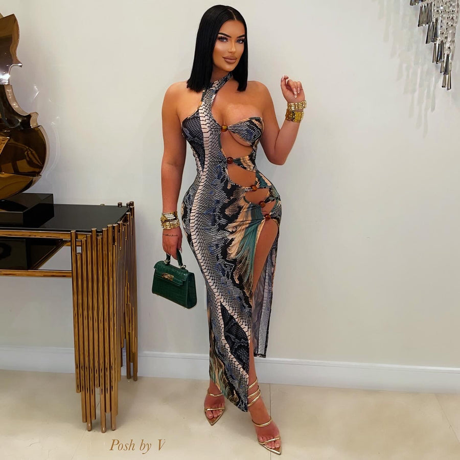 Numa snake maxi dress (Green multi)