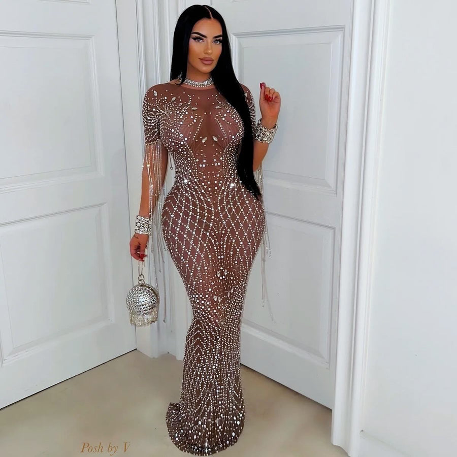 Amari crystal dress (Brown/Silver)