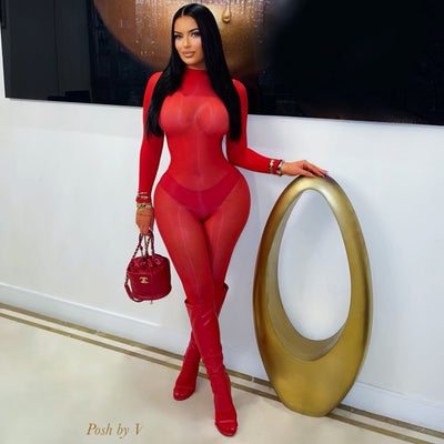 Body gloss jumpsuit (Red)