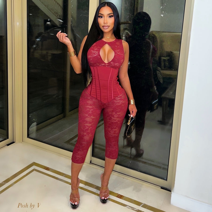 Gala lace corset jumpsuit (Wine)