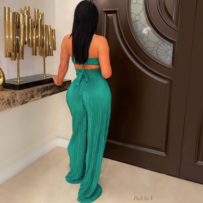 Rose palazzo pants set (Green)