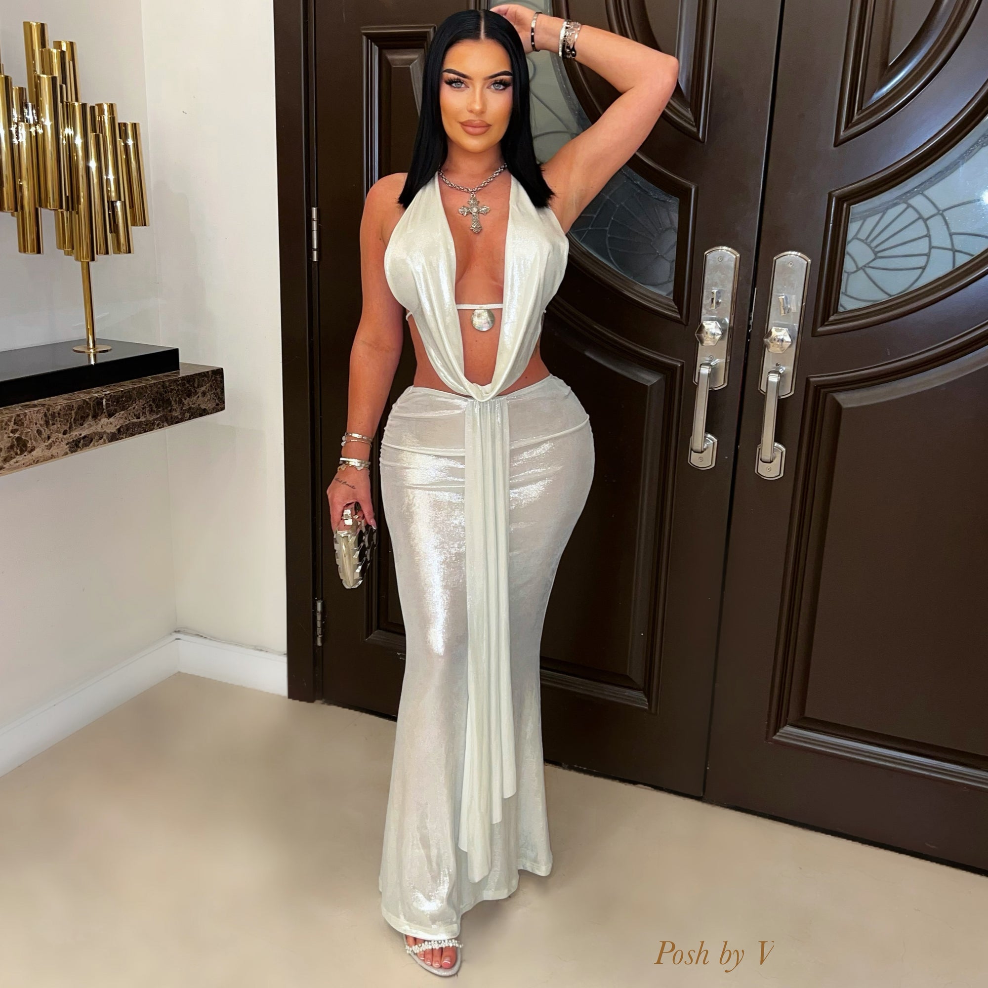 Aria glam skirt set (Ivory)