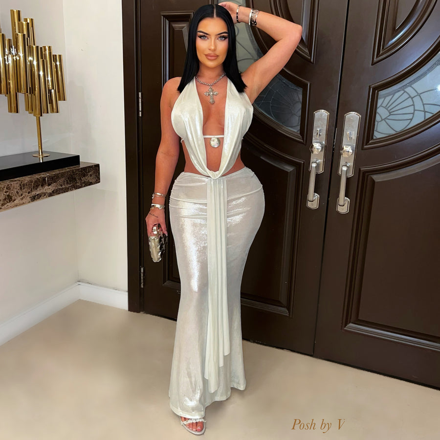 Aria glam skirt set (Ivory)