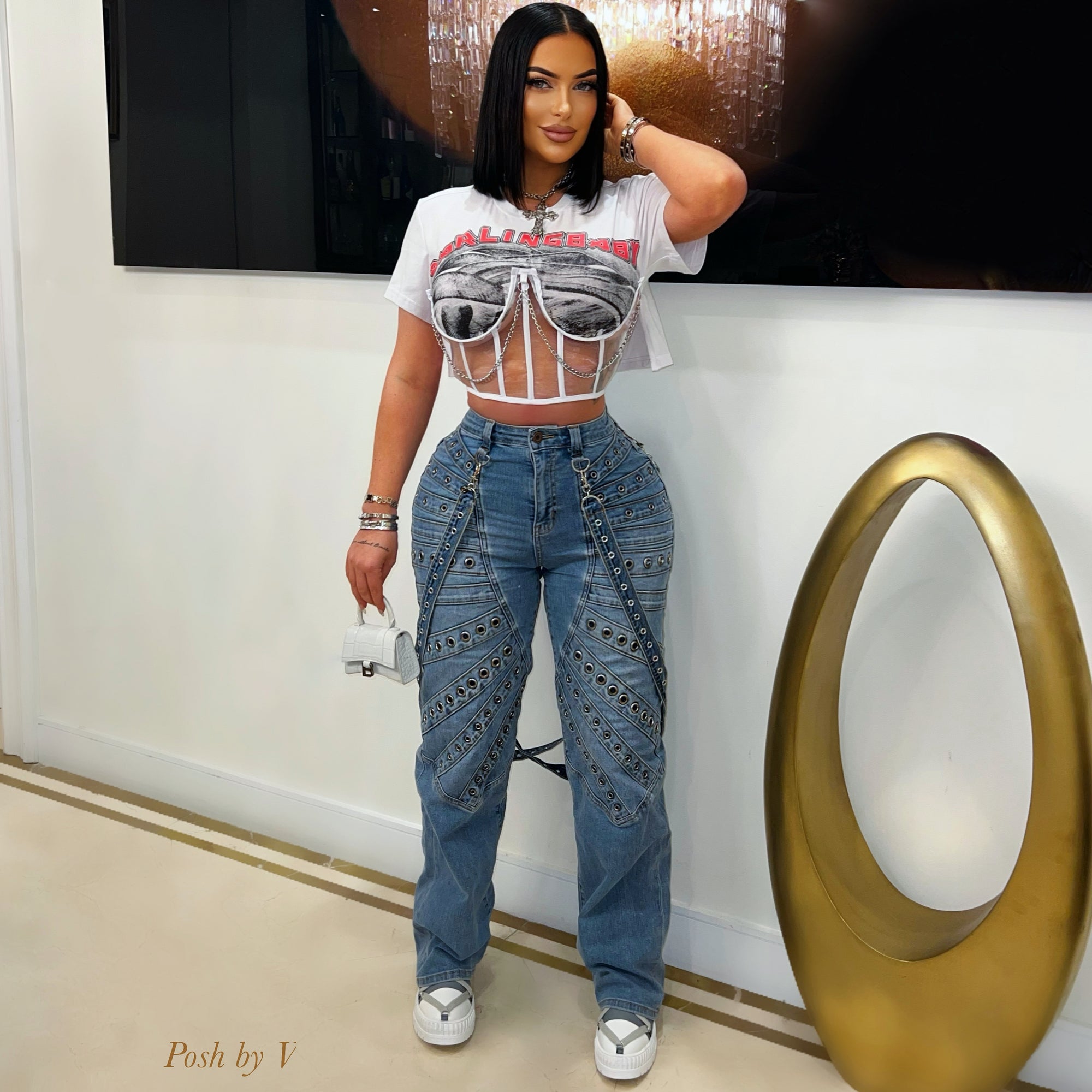 DB corset chain tee (White/black)