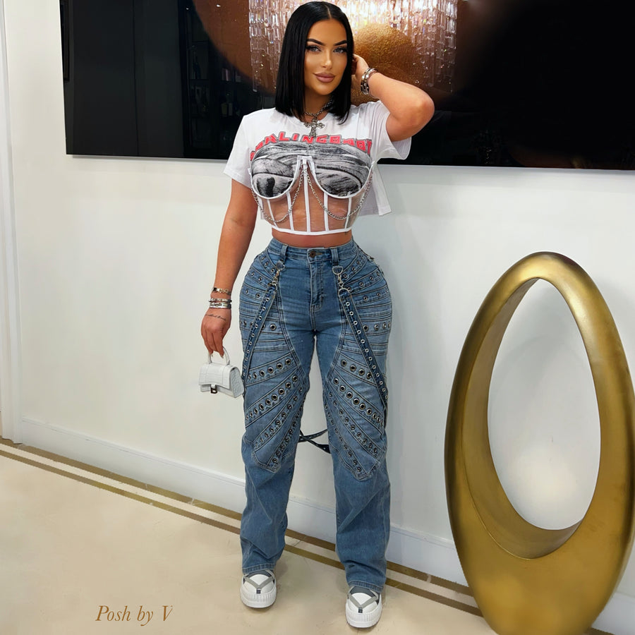 DB corset chain tee (White/black)