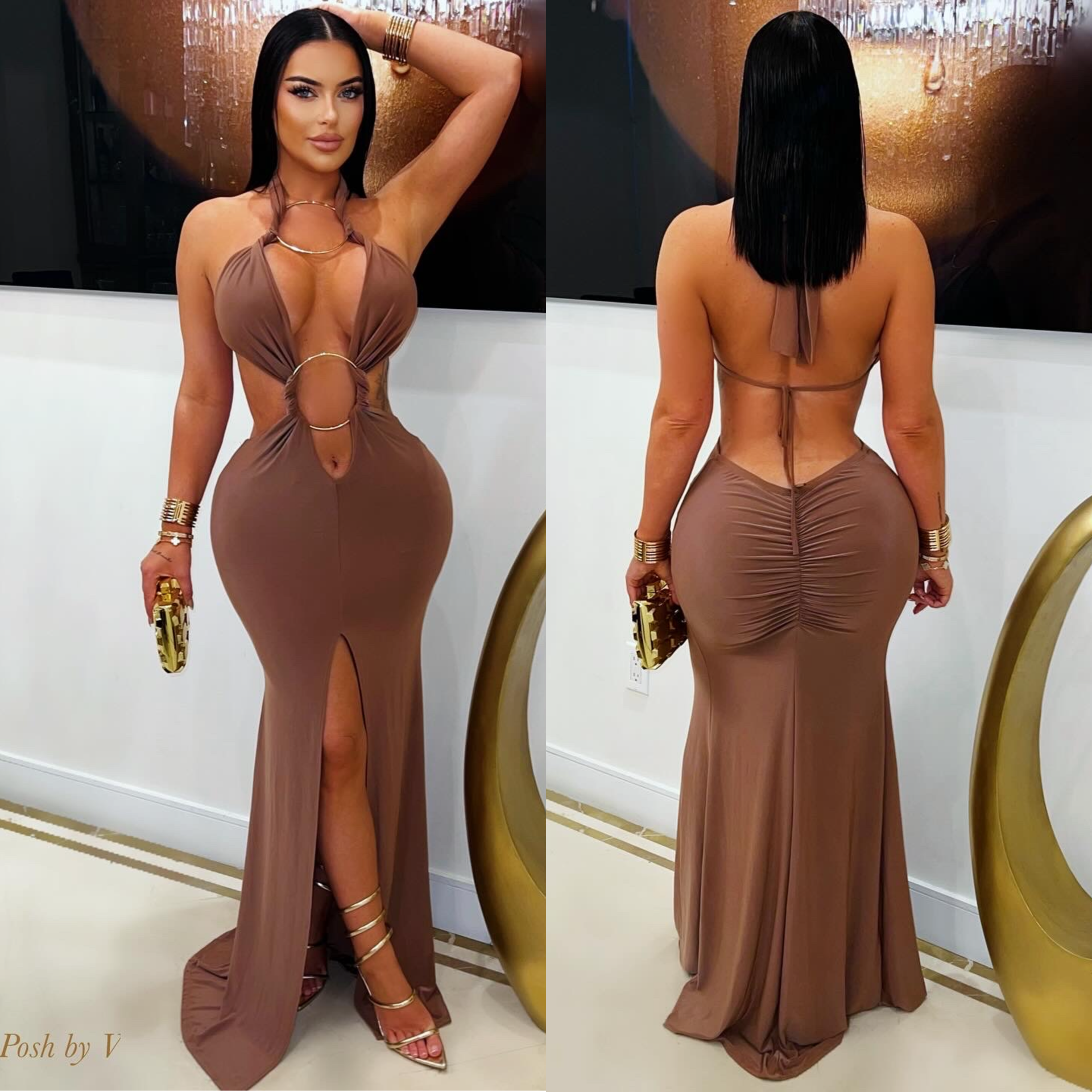 Aleen ring maxi dress (Wine/gold)