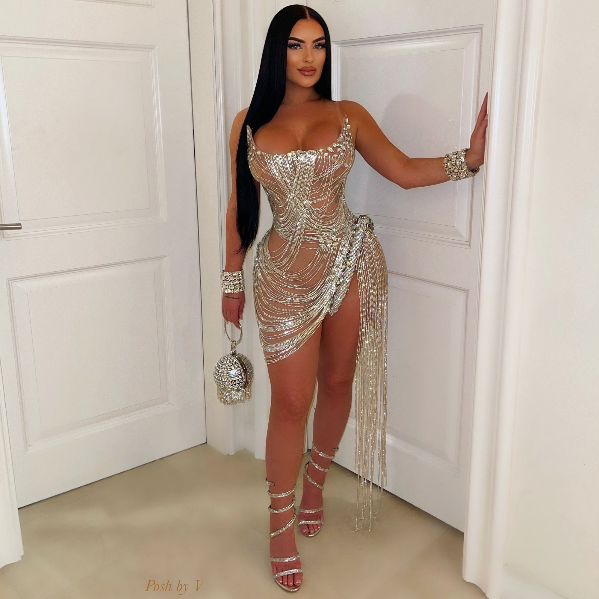 Queen luxe crystal glam dress (Nude)