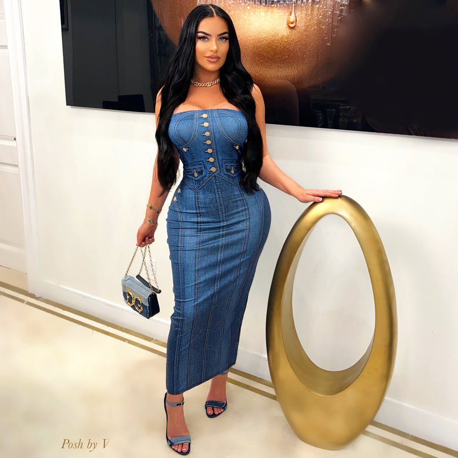 Zaria denim illusion dress (Dark blue)