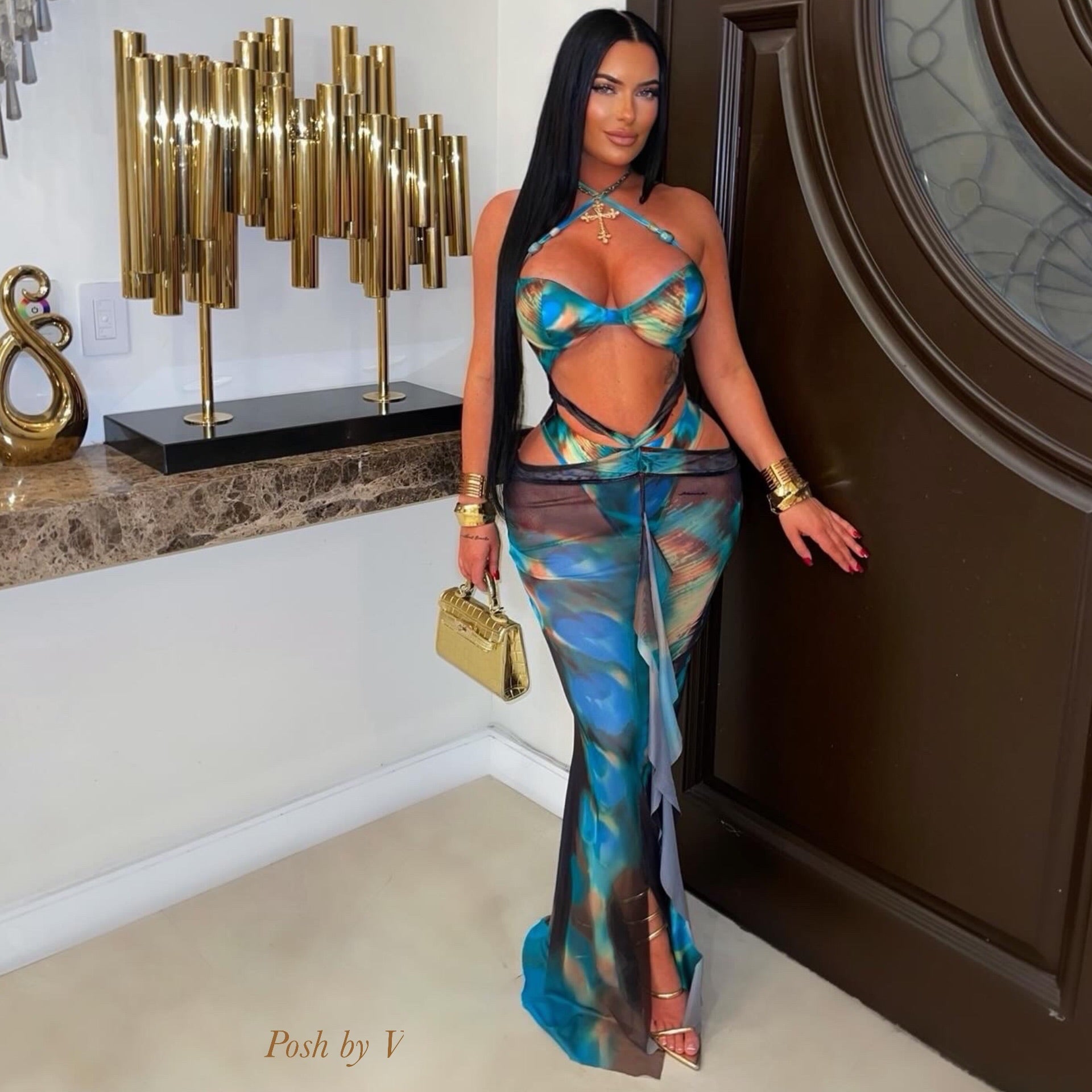 Allure maxi dress w/bikini (Green multi)