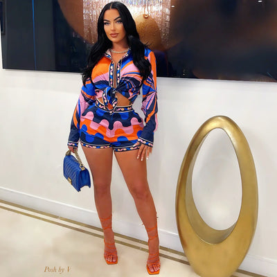 Meiji shorts set (Navy/orange/pink)