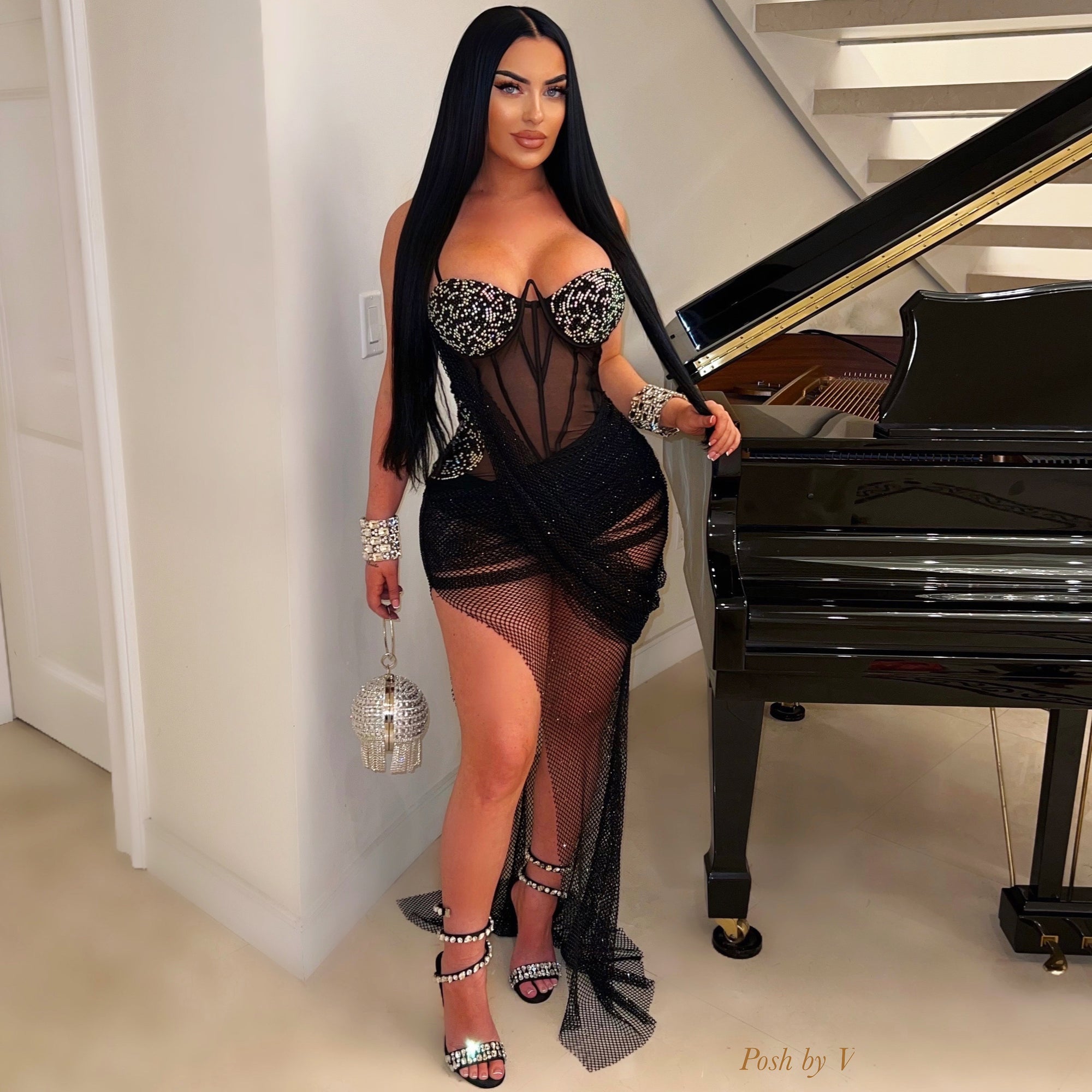 Venetian corset crystal dress (Black)