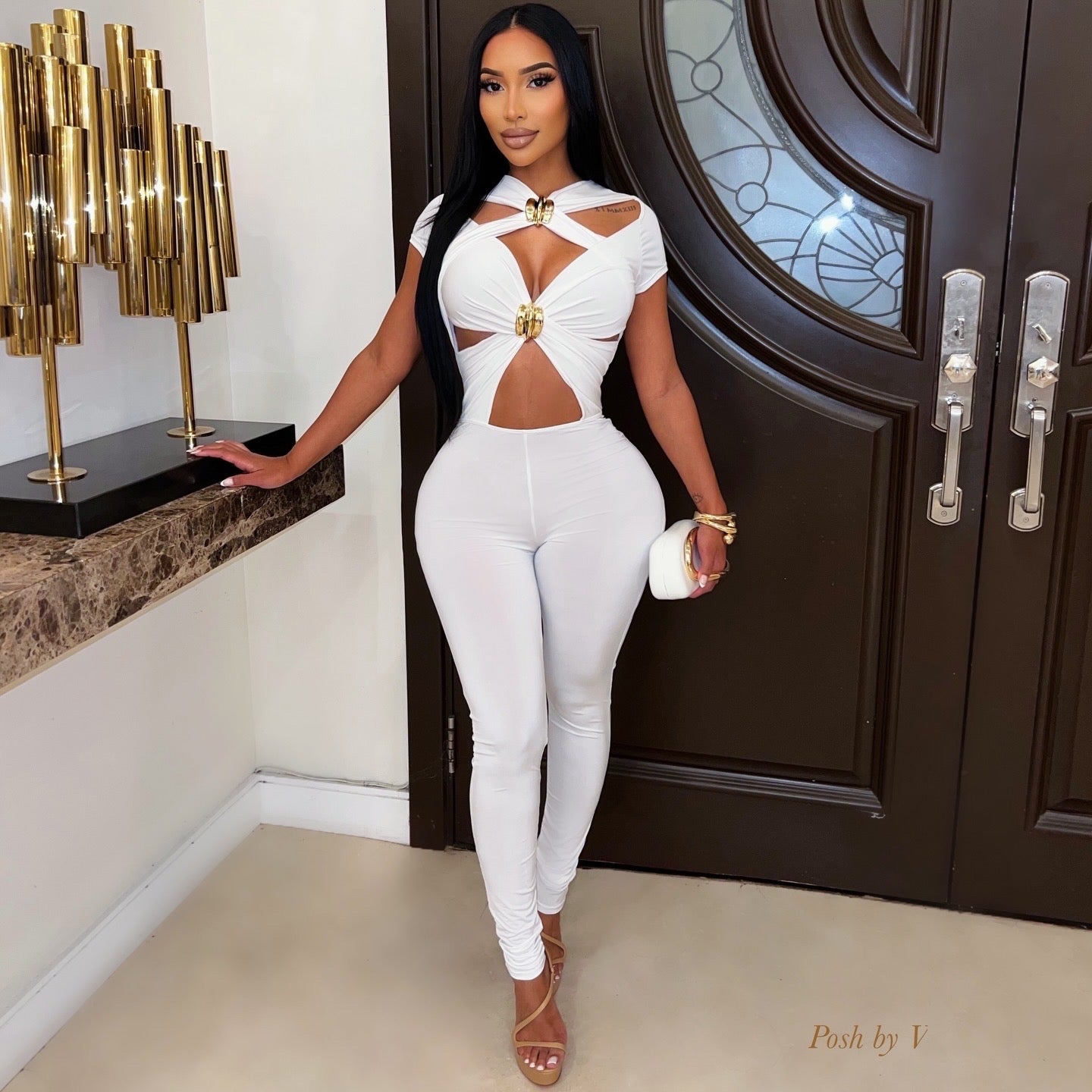 Lopez cut out jumpsuit (White/gold)